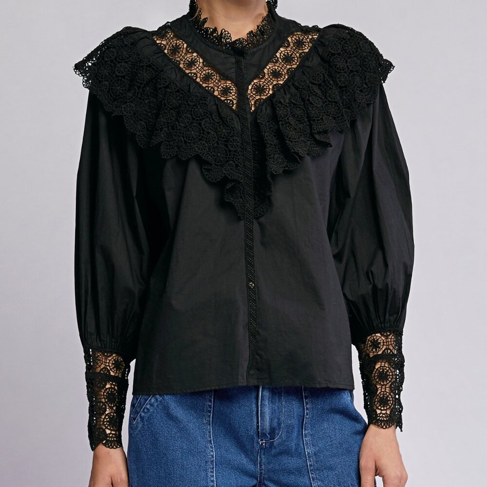 *SOLD* Ulla Johnson Ethel High Neck Lace Ruffled Blouse